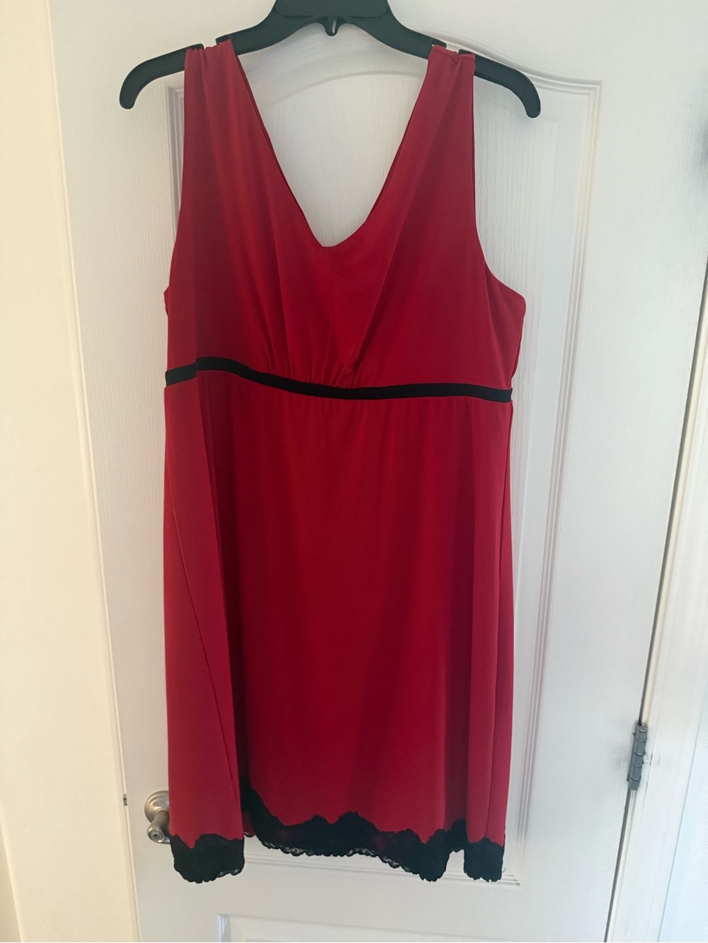 Soma Red Sleep Chemise with Black Lace Trim
